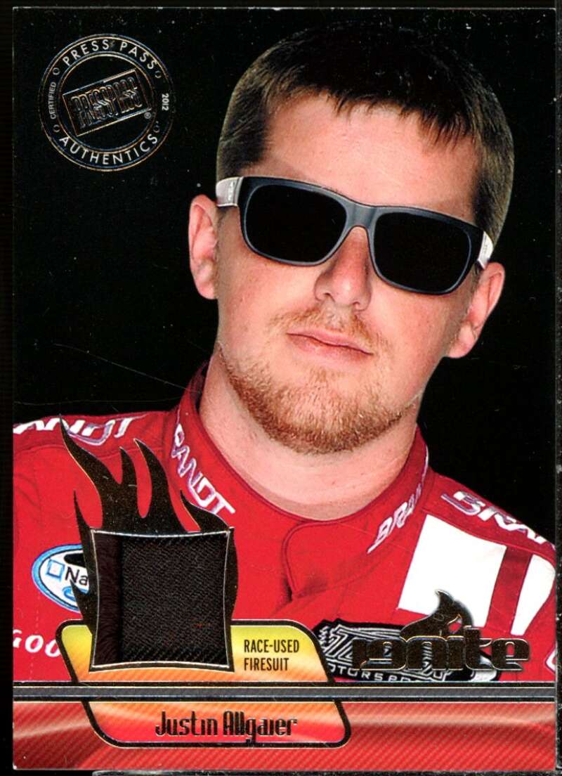 Justin Allgaier Card 2012 Press Pass Ignite Materials Silver #IMJA  Image 1