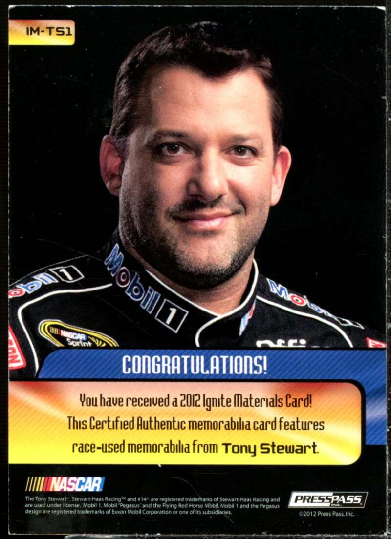 Tony Stewart Card 2012 Press Pass Ignite Materials Silver #IMTS2  Image 2