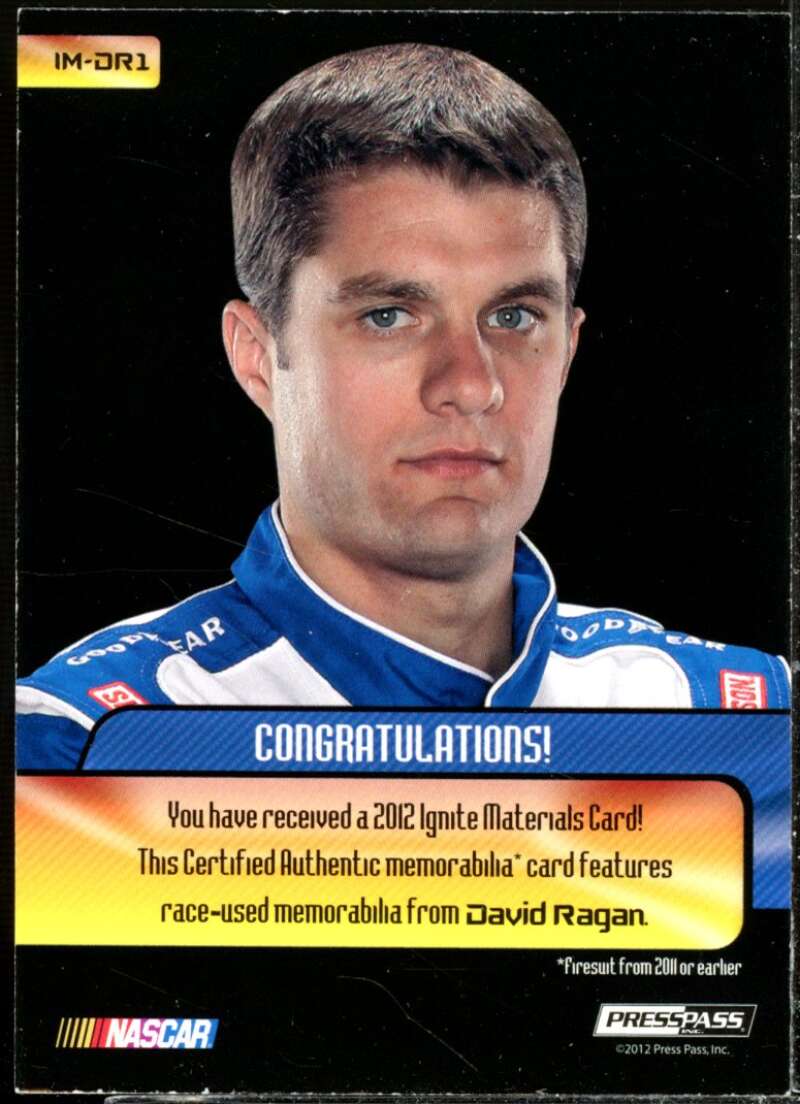 David Ragan Card 2012 Press Pass Ignite Materials Silver #IMDR1  Image 2