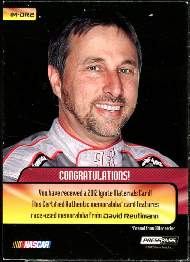 David Reutimann Card 2012 Press Pass Ignite Materials Silver #IMDR2  Image 2