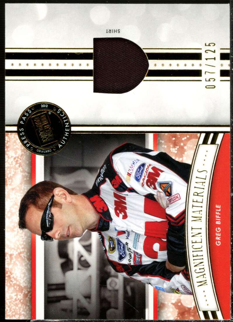 Greg Biffle Card 2012 Press Pass Fanfare Magnificent Materials Gold #MMGB  Image 1