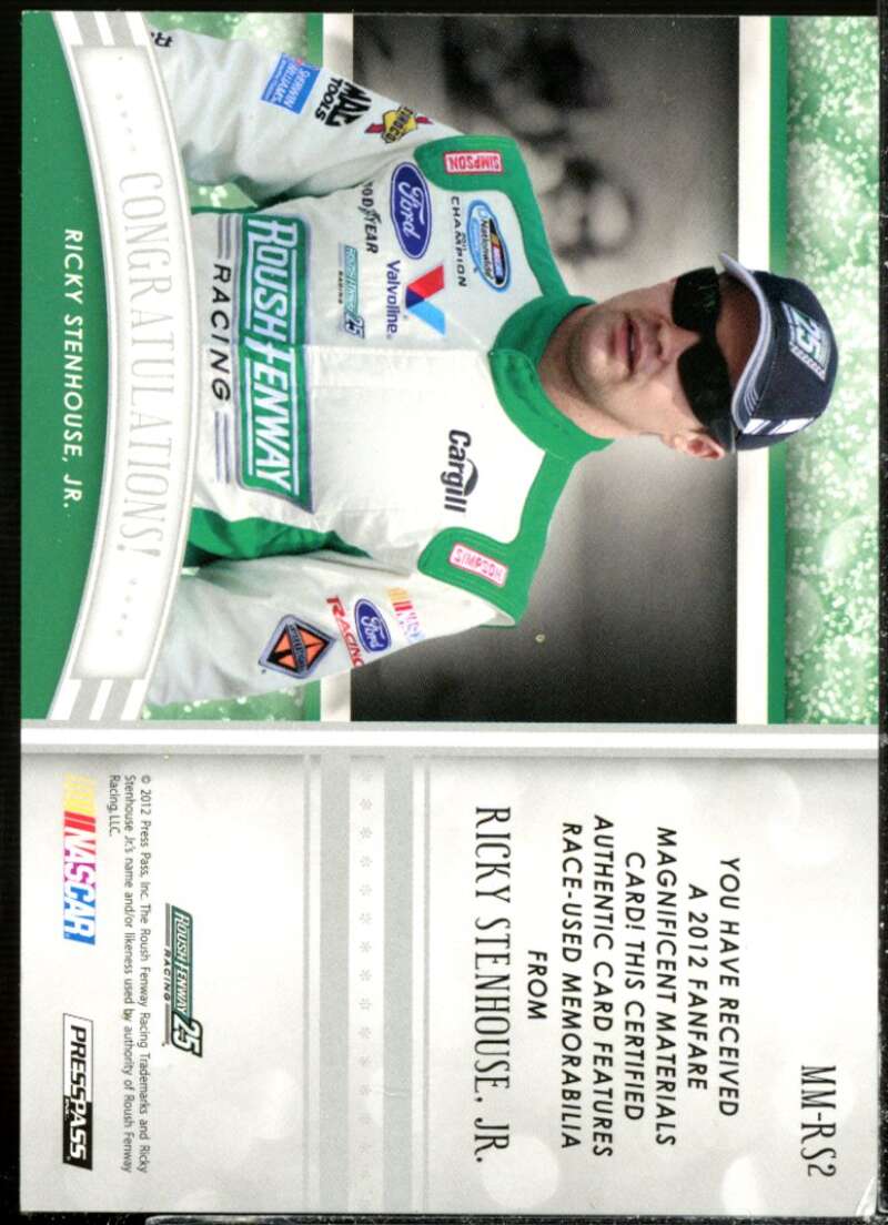 Ricky Stenhouse Jr. Card 2012 Press Pass Fanfare Magnificent Materials #MMRS2  Image 2