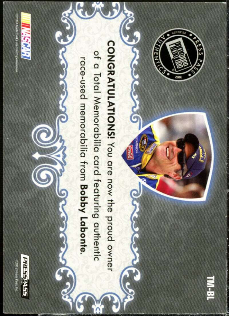 Bobby Labonte Card 2012 Total Memorabilia Single Swatch Silver #TMBL  Image 2