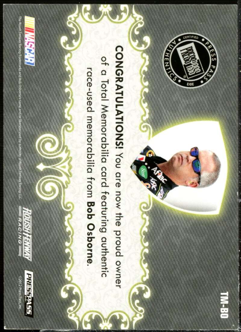 Bob Osborne Card 2012 Total Memorabilia Single Swatch Silver #TMBO  Image 2