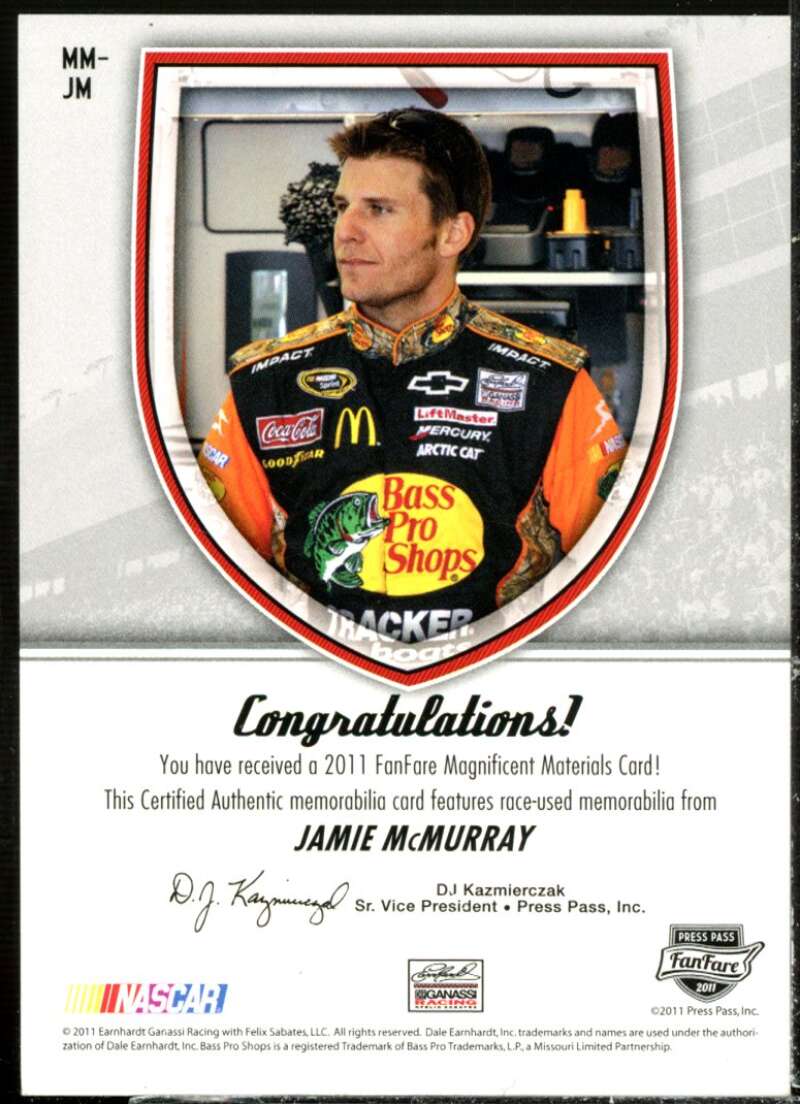 Jamie McMurray 2011 Press Pass FanFare Magnificent Material Dual Swatche #MMDJM  Image 2