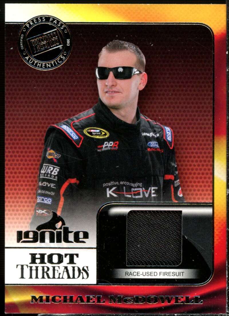 Michael McDowell Card 2013 Press Pass Ignite Hot Threads Silver #HTMMD  Image 1