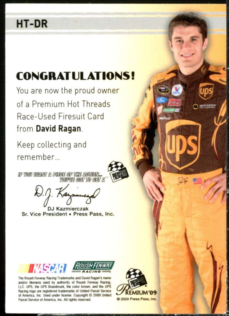 David Ragan Yellow Card 2009 Press Pass Premium Hot Threads #HTDR1  Image 2