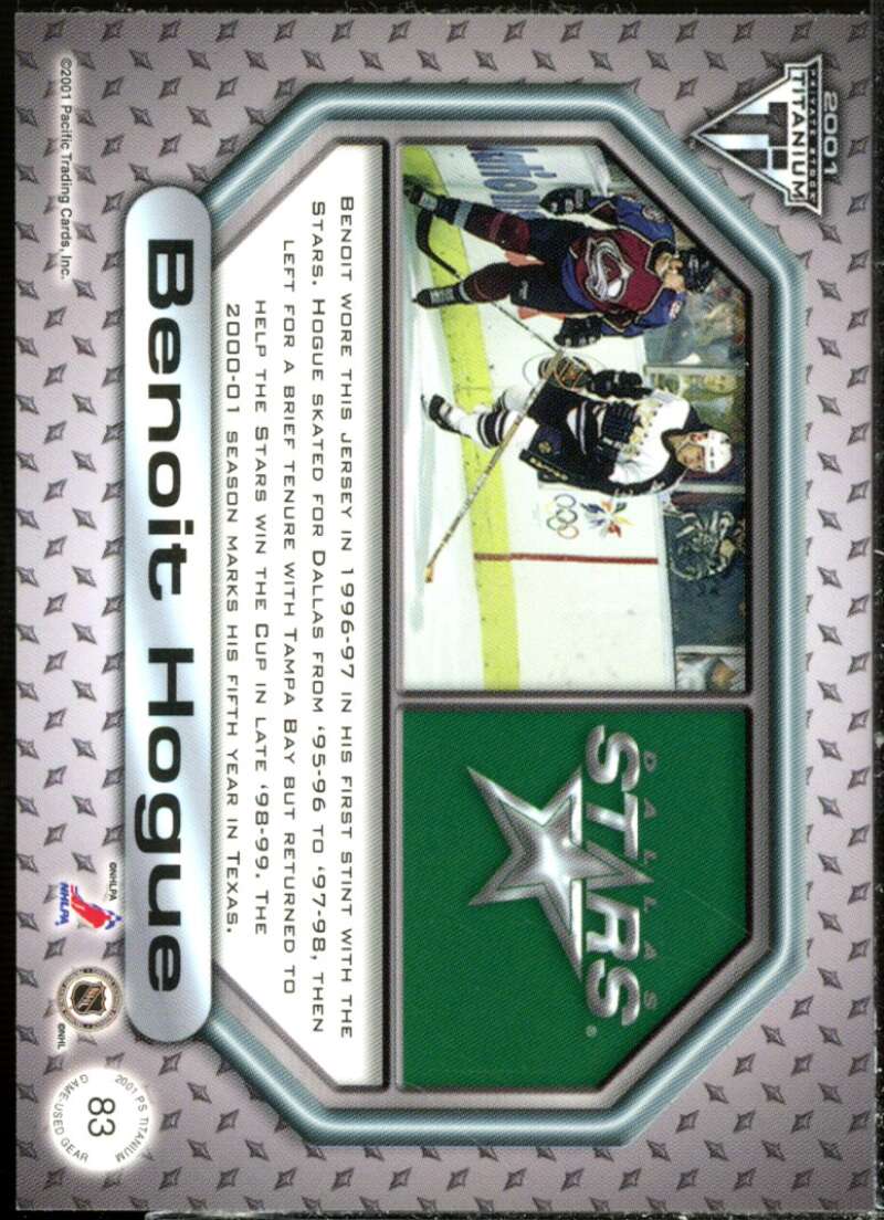 Benoit Hogue Card 2000-01 Titanium Game Gear #83  Image 2