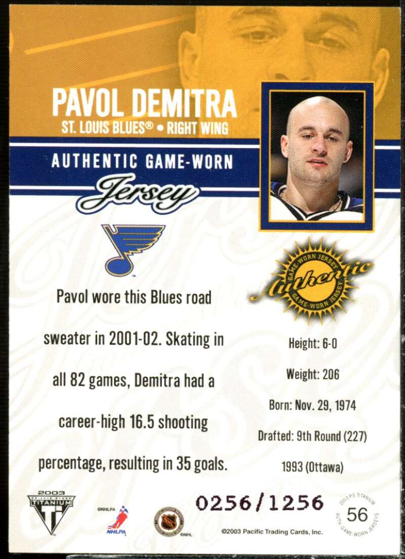 Pavol Demitra Card 2002-03 Titanium Jerseys #56  Image 2