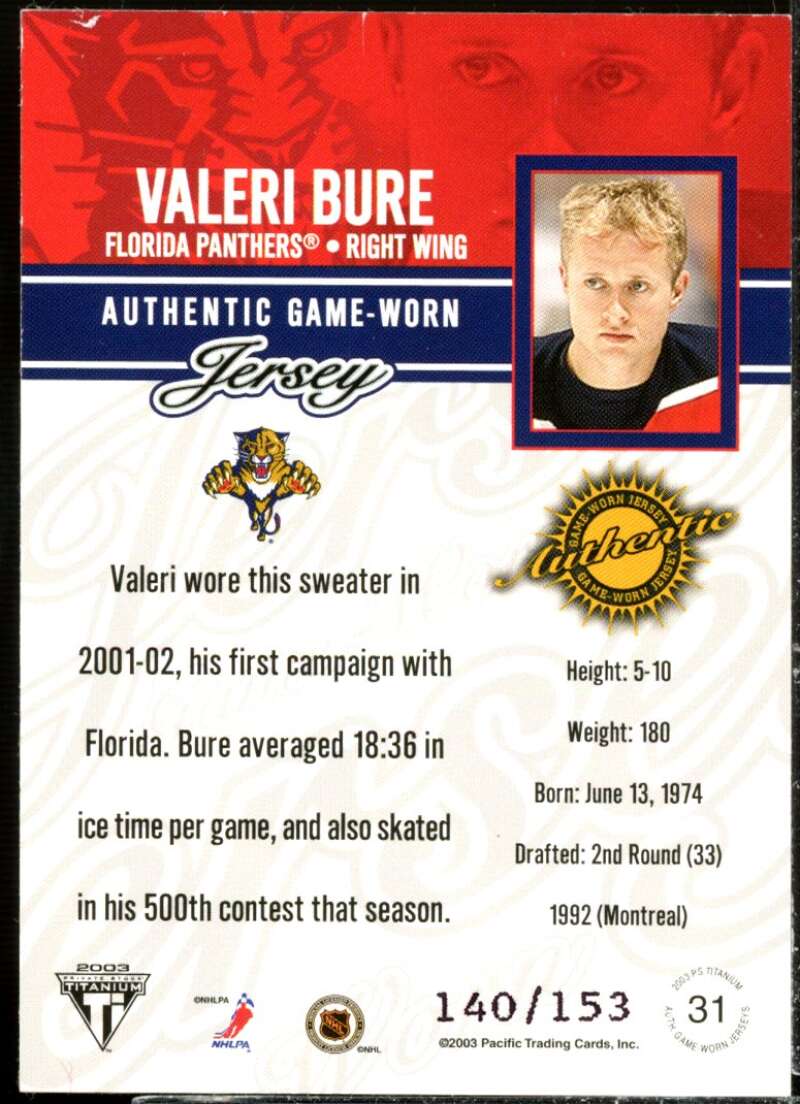 Valeri Bure Card 2002-03 Titanium Jerseys #31  Image 2