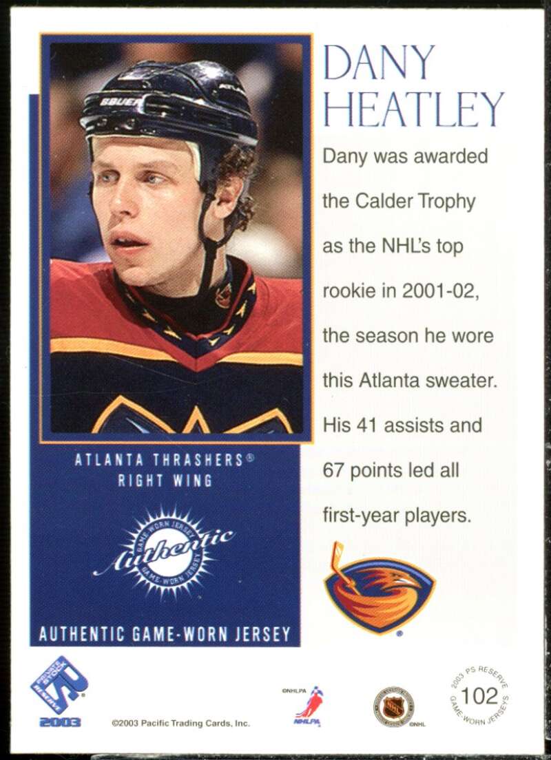 Dany Heatley JSY Card 2002-03 Private Stock Reserve #102  Image 2