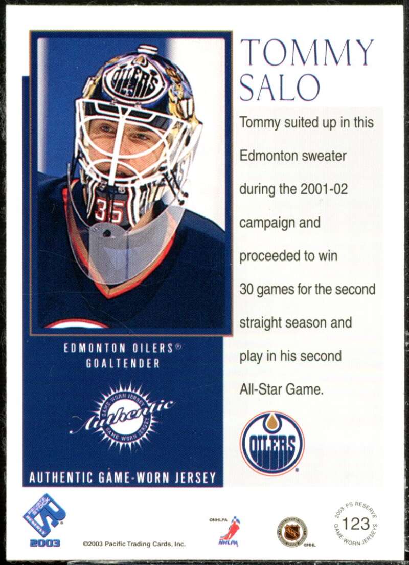 Tommy Salo JSY Card 2002-03 Private Stock Reserve #123  Image 2