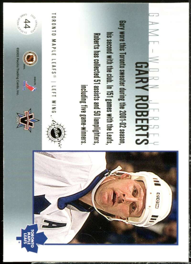 Gary Roberts Card 2002-03 Vanguard Jerseys #44  Image 2