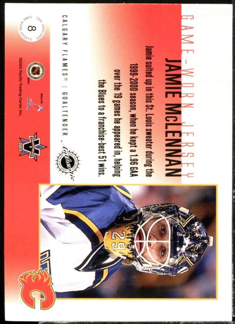 Jamie McLennan Card 2002-03 Vanguard Jerseys Gold #8  Image 2