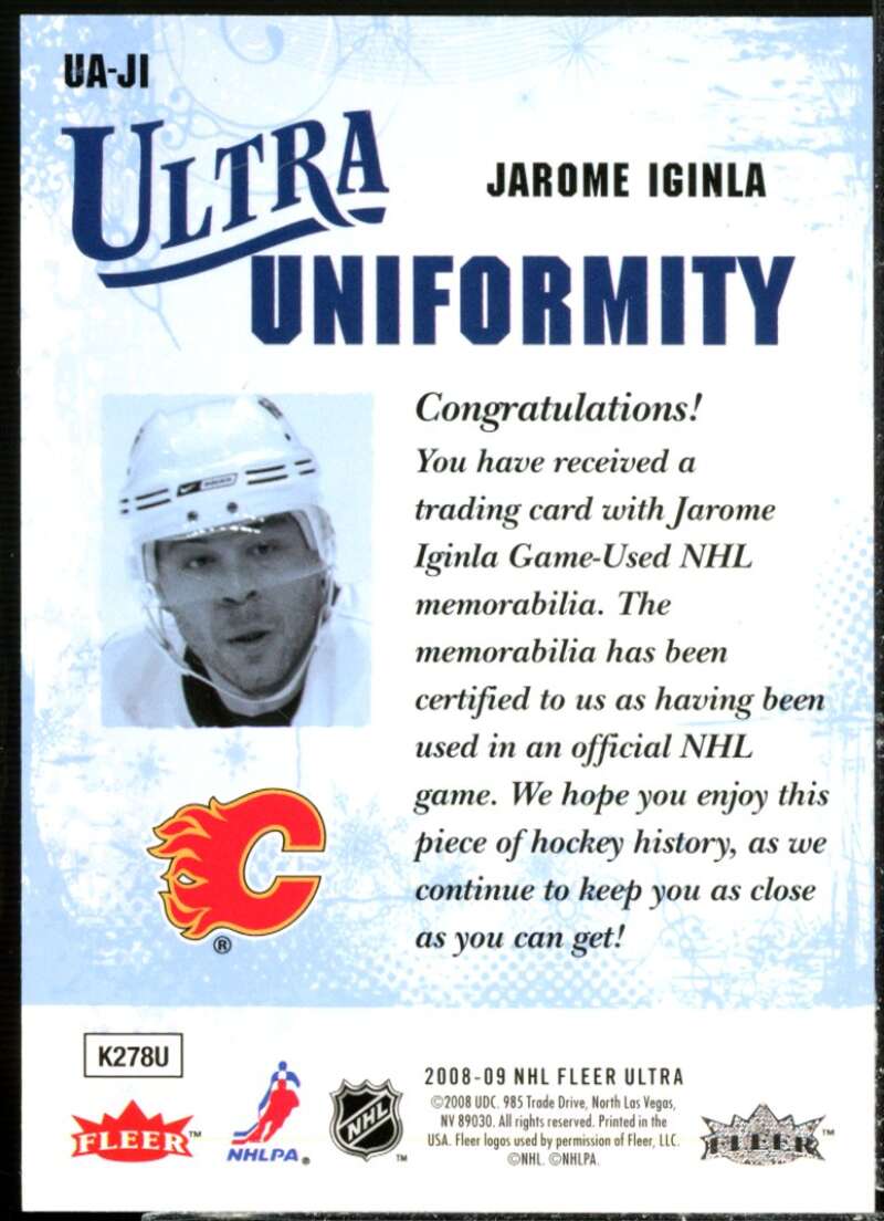 Jarome Iginla Card 2008-09 Ultra Uniformity #UAJI  Image 2