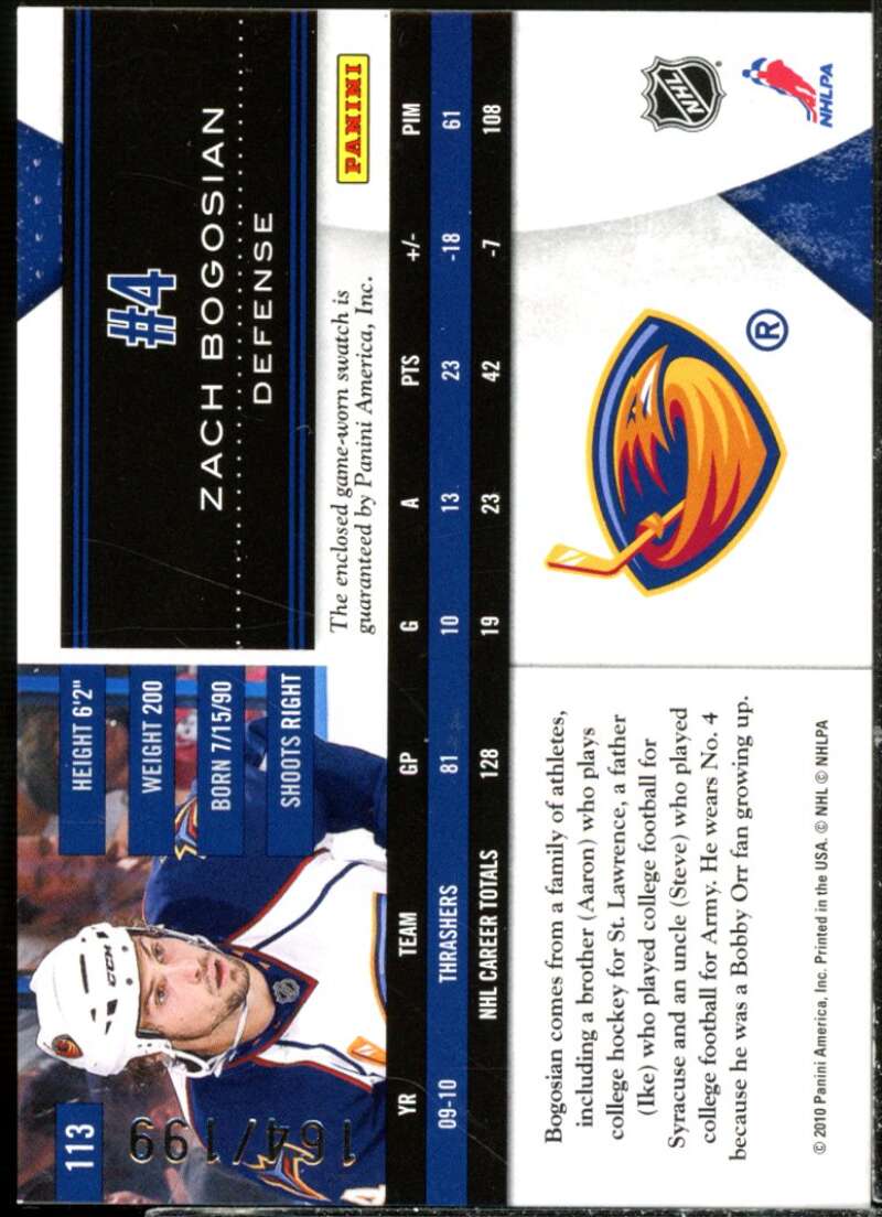 Zach Bogosian Card 2010-11 Limited Threads #113  Image 2