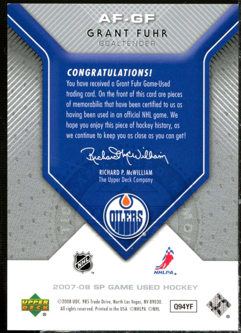 Grant Fuhr Card 2007-08 SP Game Used Authentic Fabrics #AFGF  Image 2