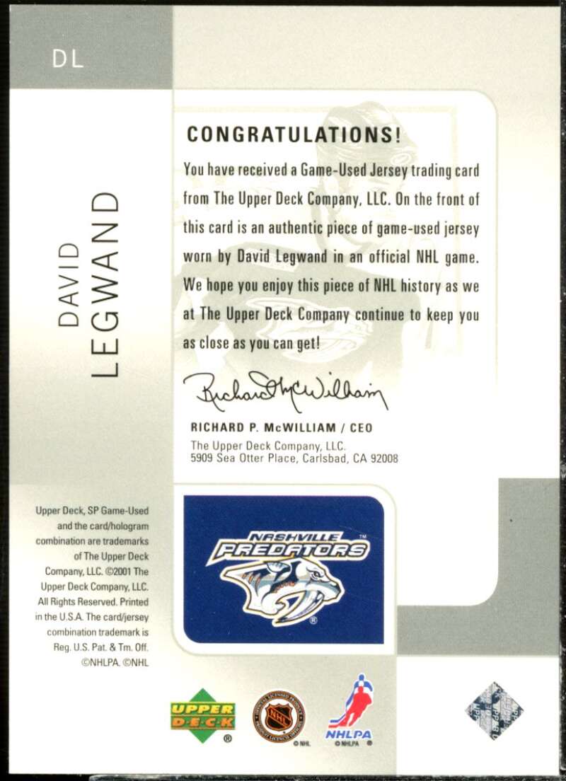 David Legwand Card 2000-01 SP Game Used Tools of the Game #DL  Image 2