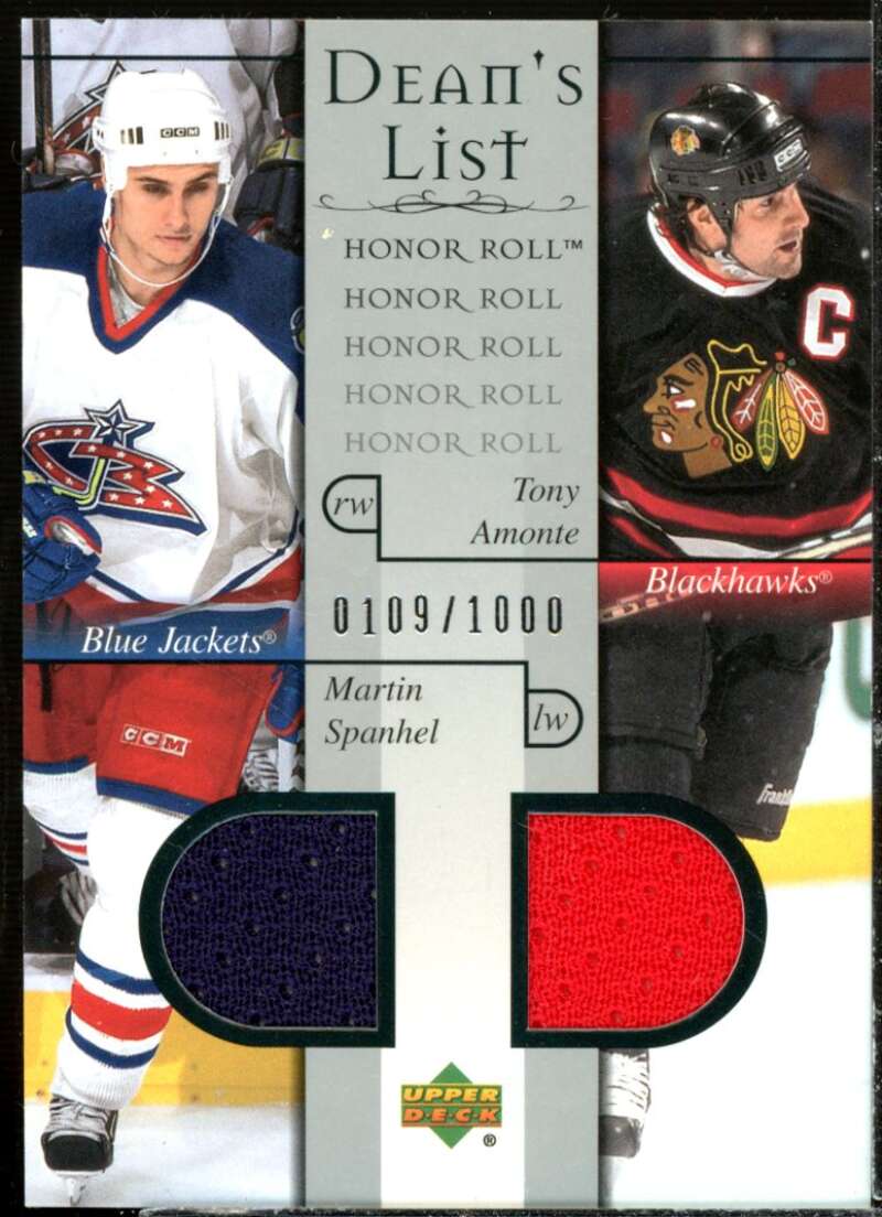 Martin Spanhel RC/Tony Amonte JSY Card 2001-02 Upper Deck Honor Roll #91  Image 1