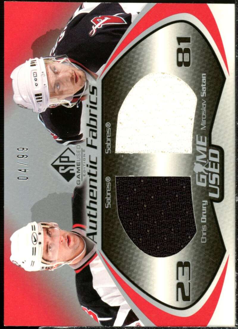 Chris Drury/Miroslav Satan Card 2003-04 SP Game Used Authentic Fabrics #DFCM  Image 1