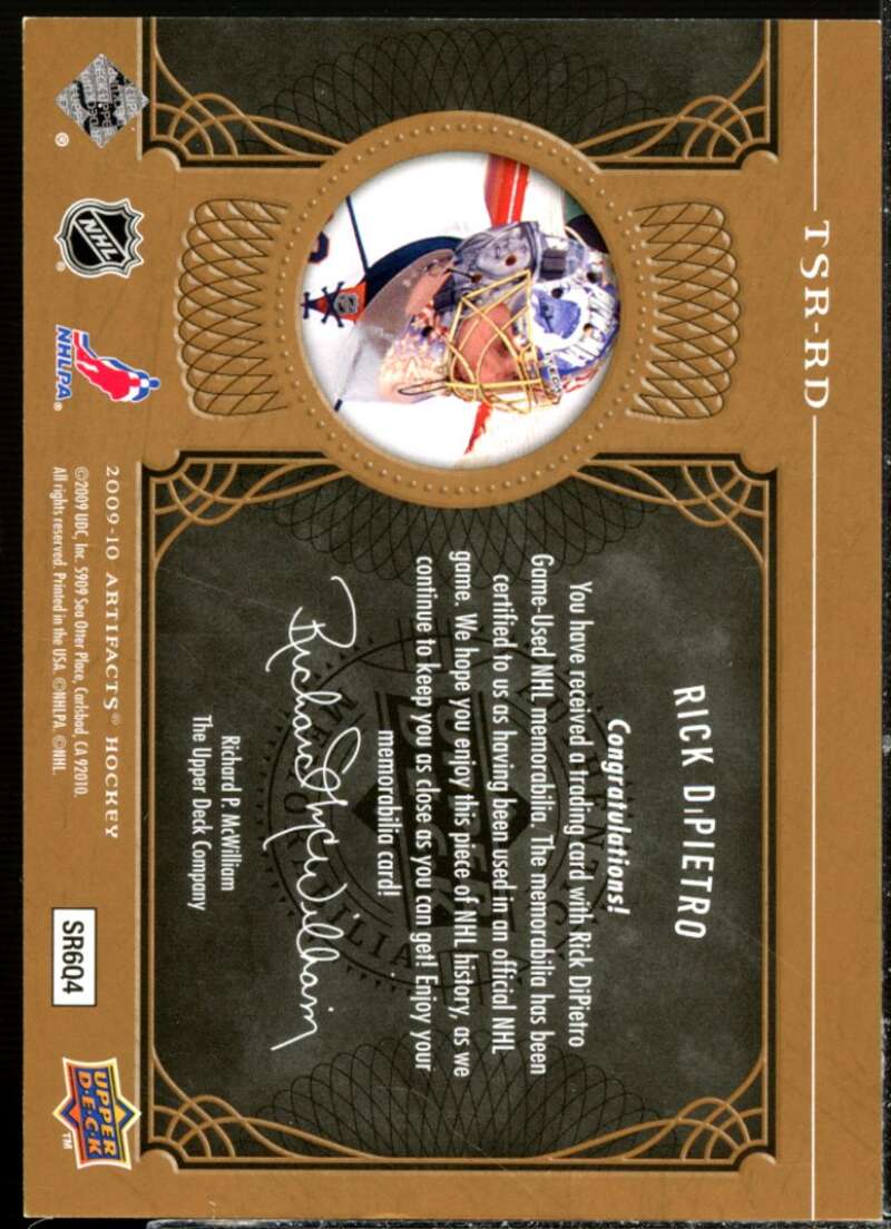 Rick DiPietro Card 2009-10 Artifacts Treasured Swatches Retail #TSRRD  Image 2