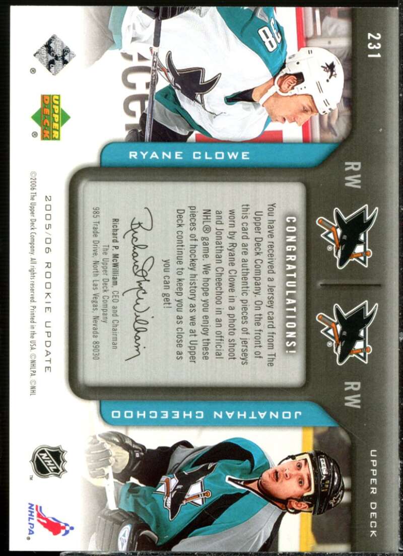 Clowe/Cheechoo 2005-06 Upper Deck Rookie Update Inspirations Patch Rookies #231  Image 2