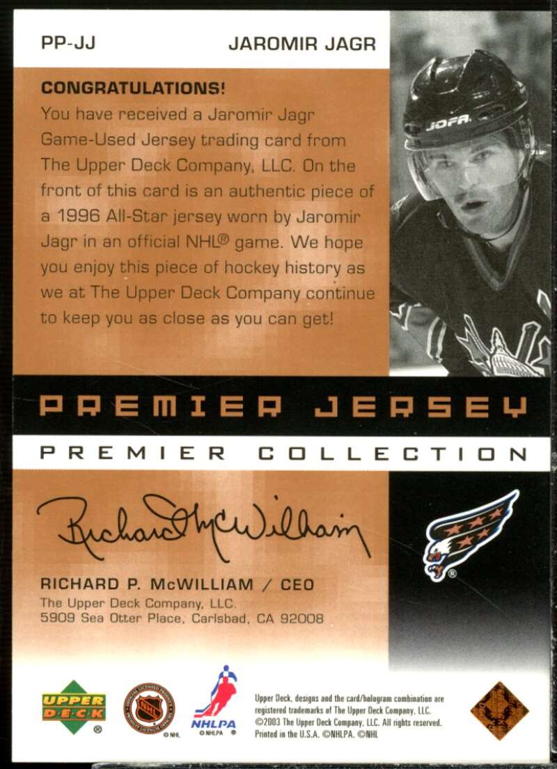 Jaromir Jagr Card 2002-03 UD Premier Collection Jerseys Bronze #JJ  Image 2