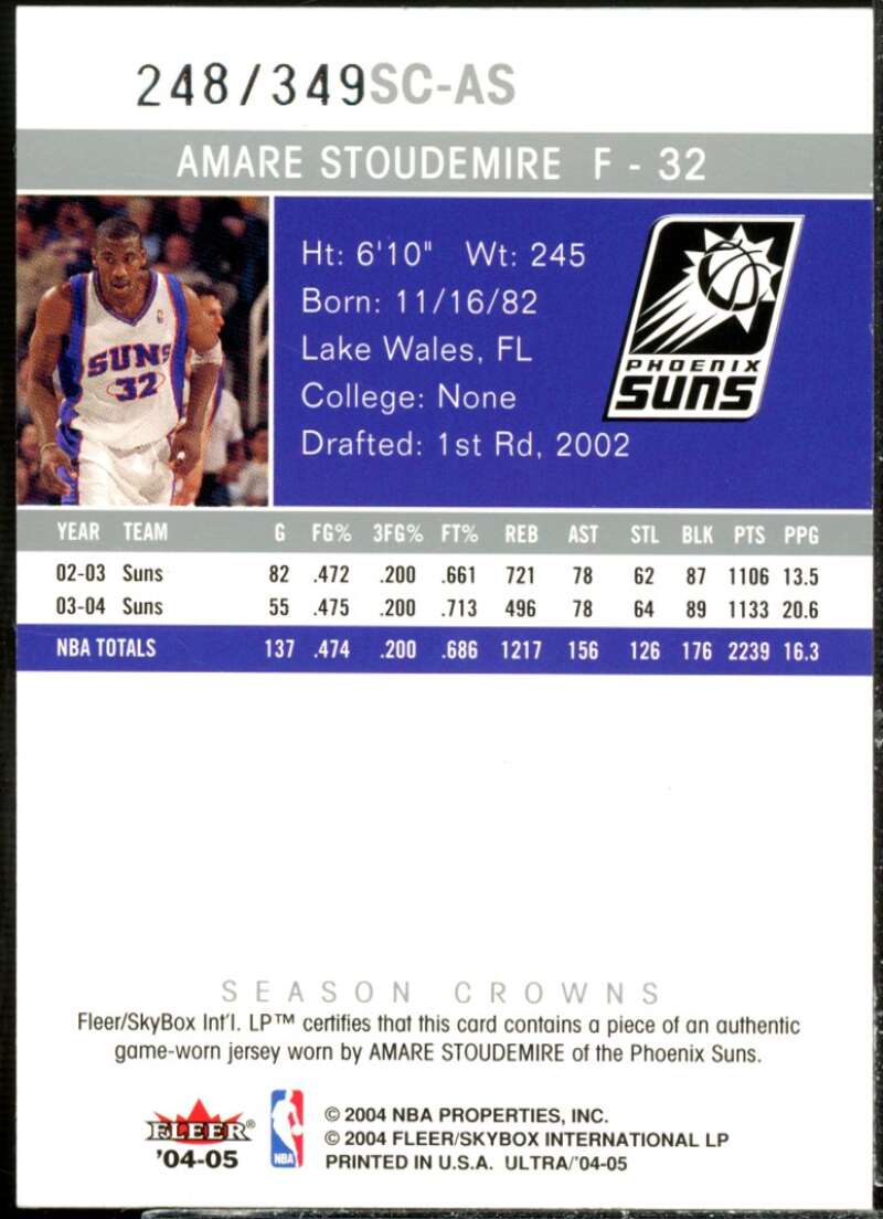 Amare Stoudemire Card 2004-05 Ultra Season Crowns Game Used #AS  Image 2