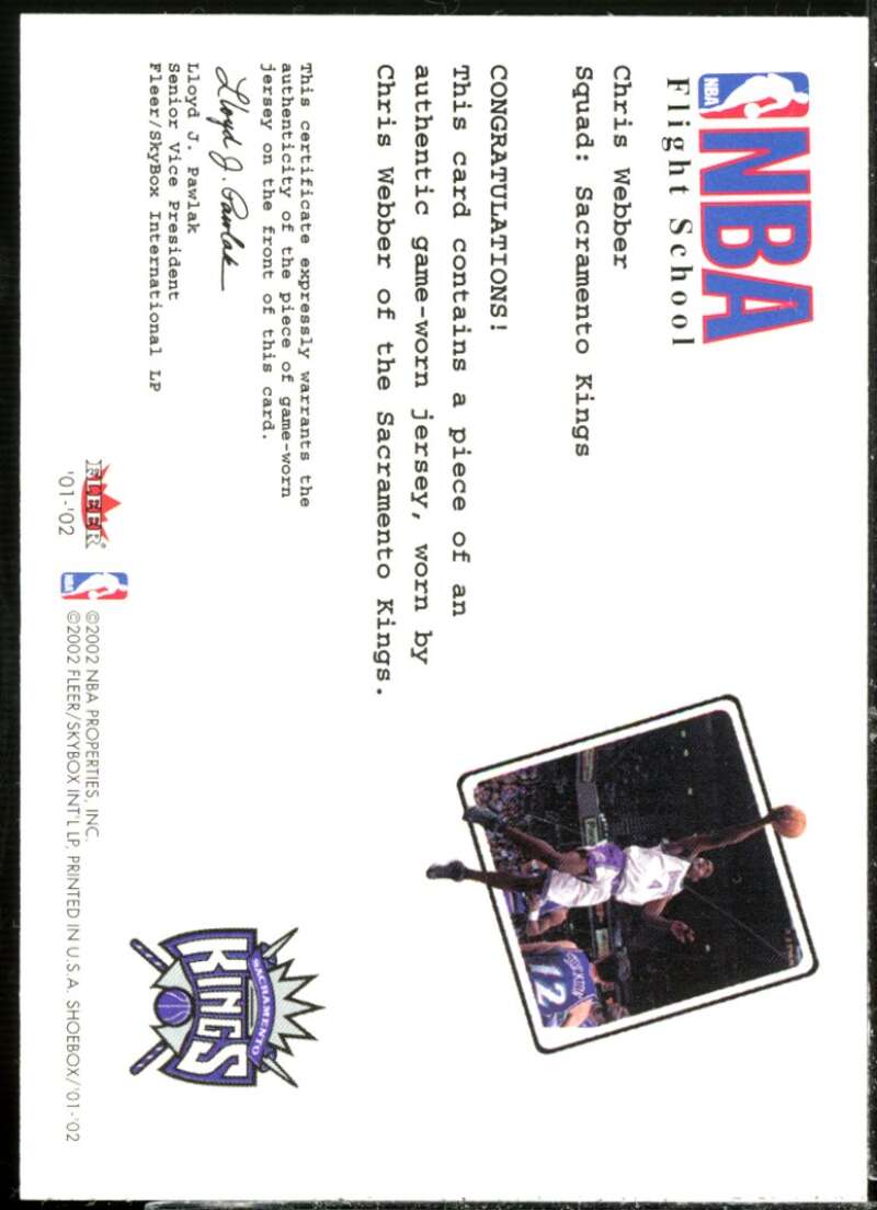 Chris Webber Card 2001-02 Fleer Shoebox NBA Flight School Cadet #10  Image 2