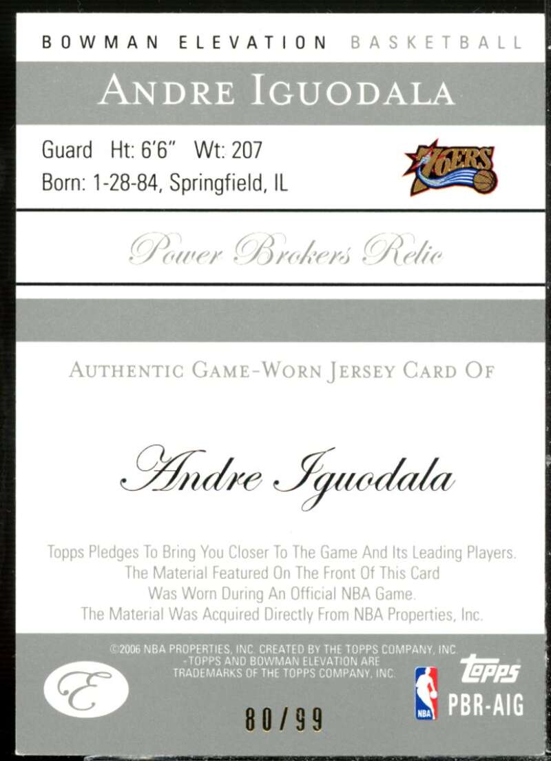 Andre Iguodala Card 2006-07 Bowman Elevation Power Brokers Relics #RAIG  Image 2