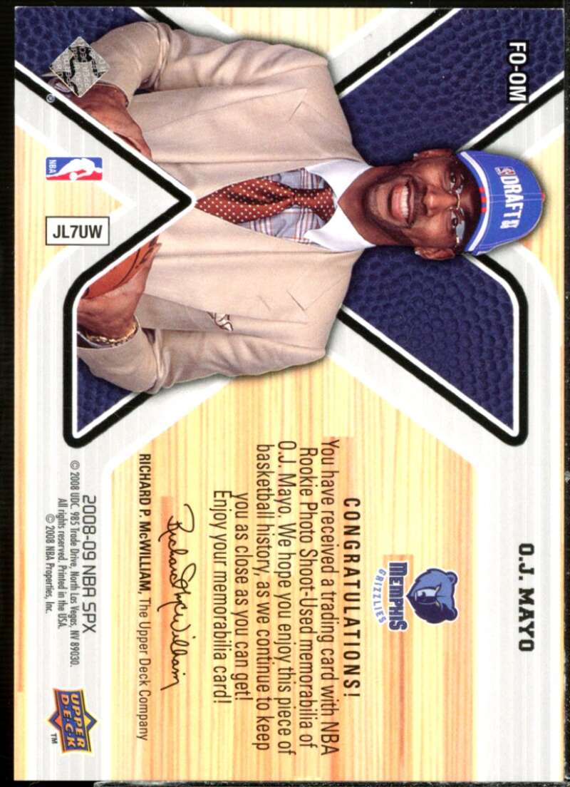 O.J. Mayo Rookie Card 2008-09 SPx Freshman Orientation #FOOM  Image 2