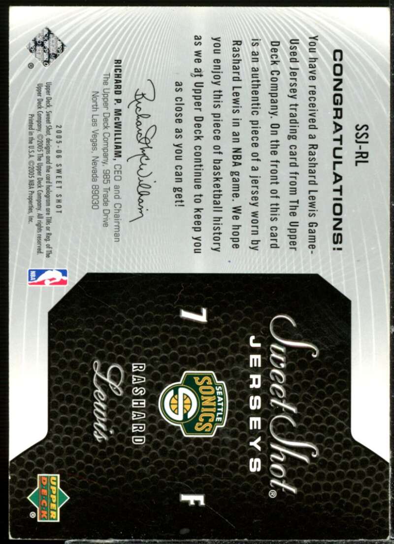 Rashard Lewis Card 2005-06 Sweet Shot Jerseys #RL  Image 2