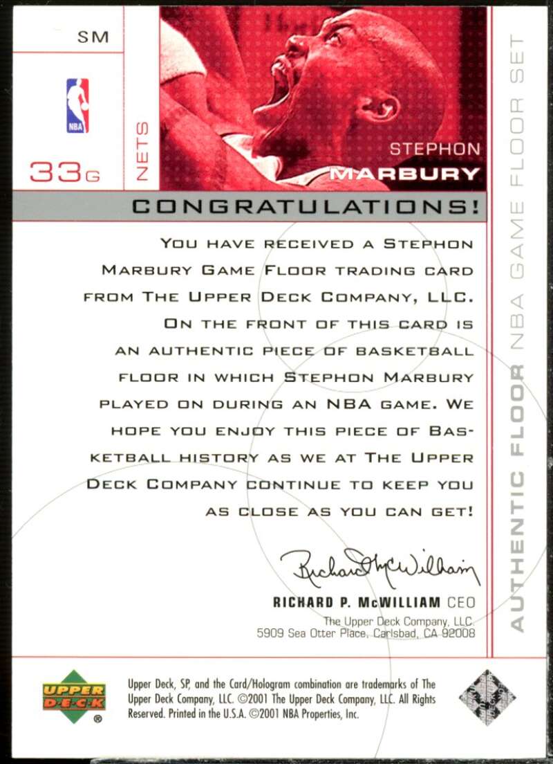 Stephon Marbury AS Card 2000-01 SP Game Floor Authentic Floor #SM  Image 2