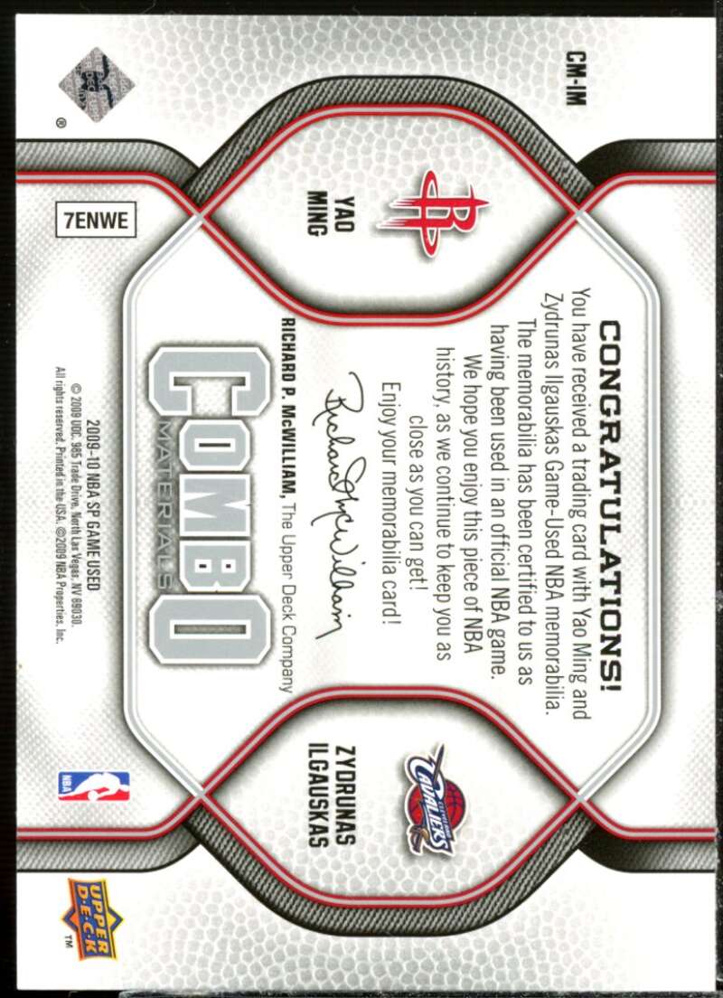 Zydrunas Ilgauskas/Yao Ming Card 2009-10 SP Game Used Combo Materials #CMIM  Image 2