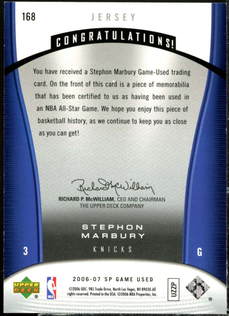 Stephon Marbury JSY Card 2006-07 SP Game Used #168  Image 2