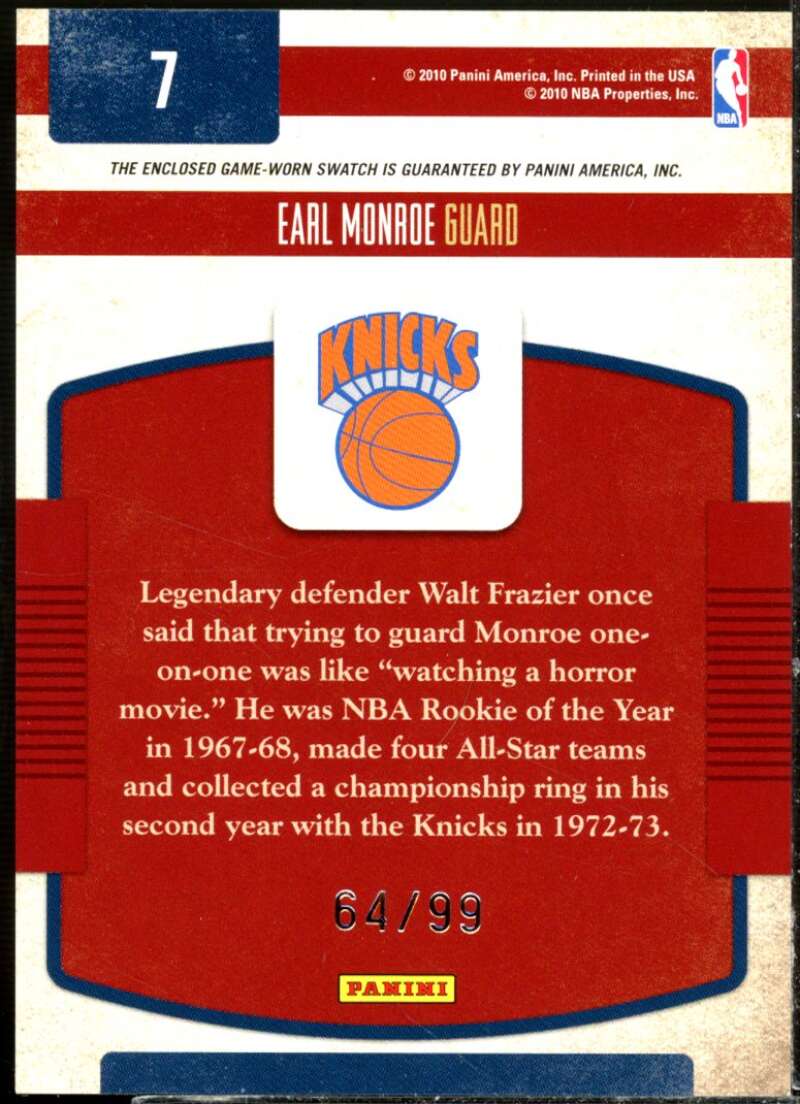 Earl Monroe Card 2009-10 Classics Classic Greats #7  Image 2