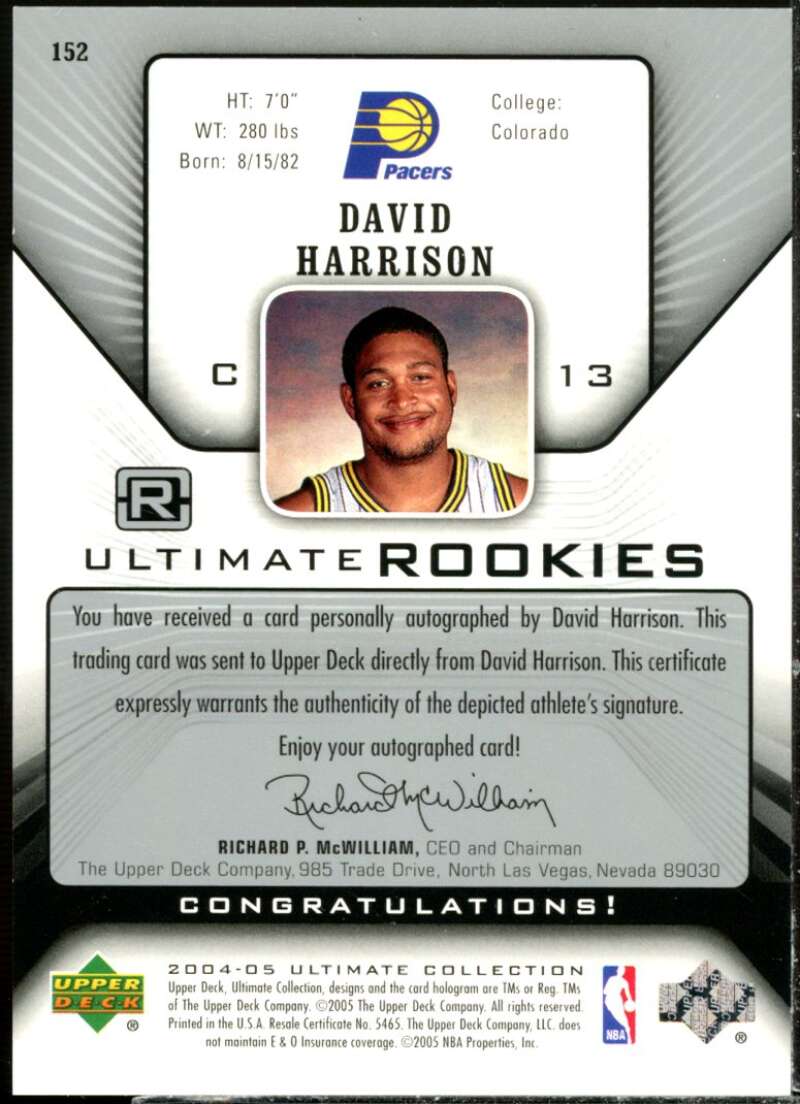 David Harrison AU Rookie Card 2004-05 Ultimate Collection #152  Image 2