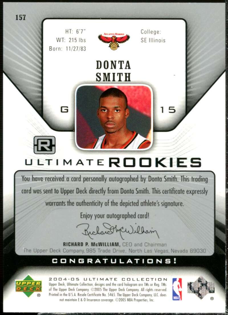 Donta Smith AU Rookie Card 2004-05 Ultimate Collection #157  Image 2