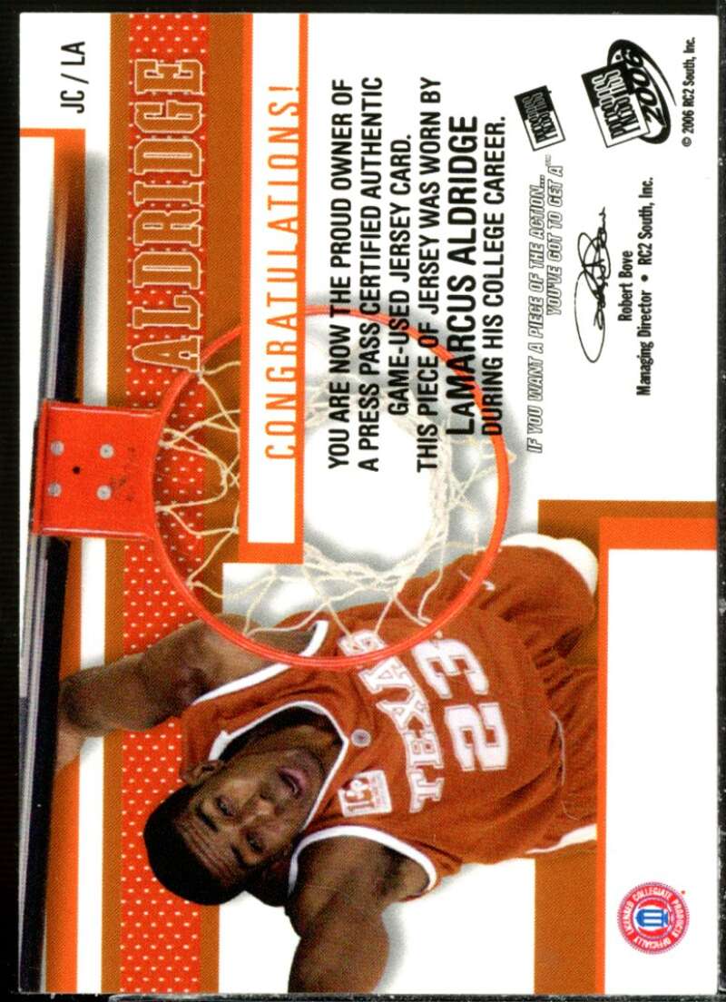 LaMarcus Aldridge Rookie Card 2006 Press Pass Jerseys Holofoil #JCLA  Image 2