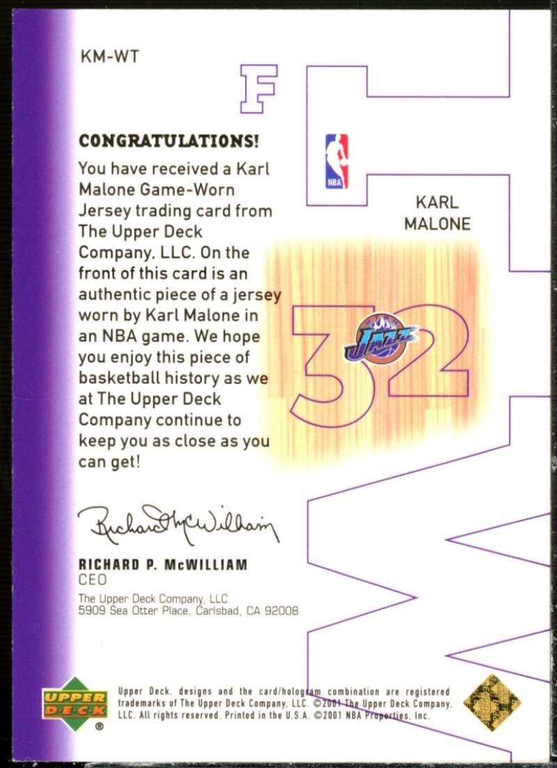 Karl Malone Card 2001-02 Upper Deck Winning Touch Game Jerseys #KMWT  Image 2