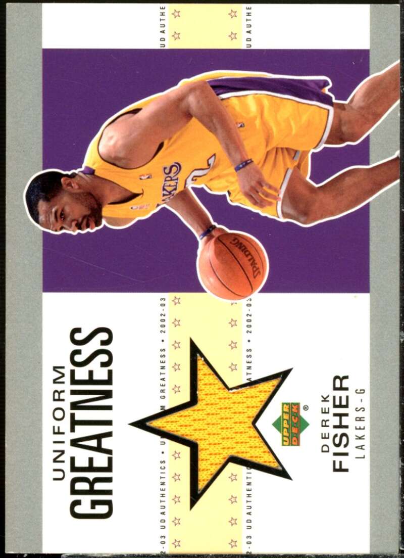 Derek Fisher Card 2002-03 UD Authentics Uniform Greatness #DFU  Image 1