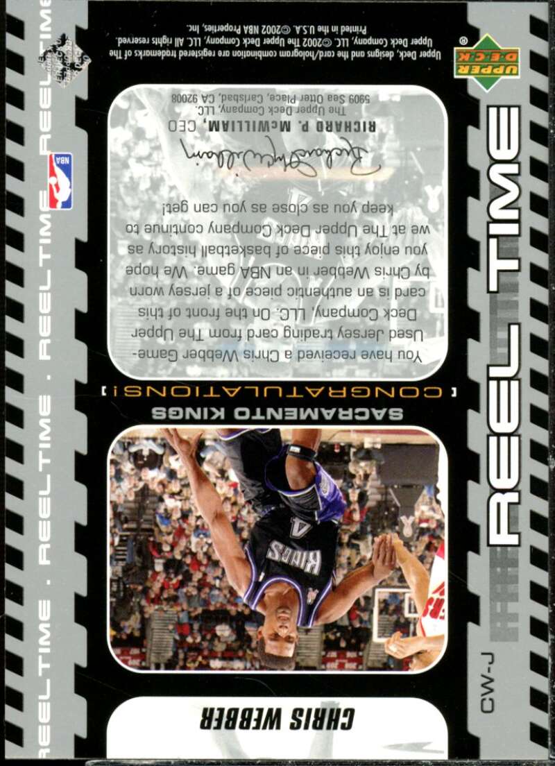 Chris Webber Card 2002-03 Upper Deck Generations Reel Time Jersey #CWJ  Image 2