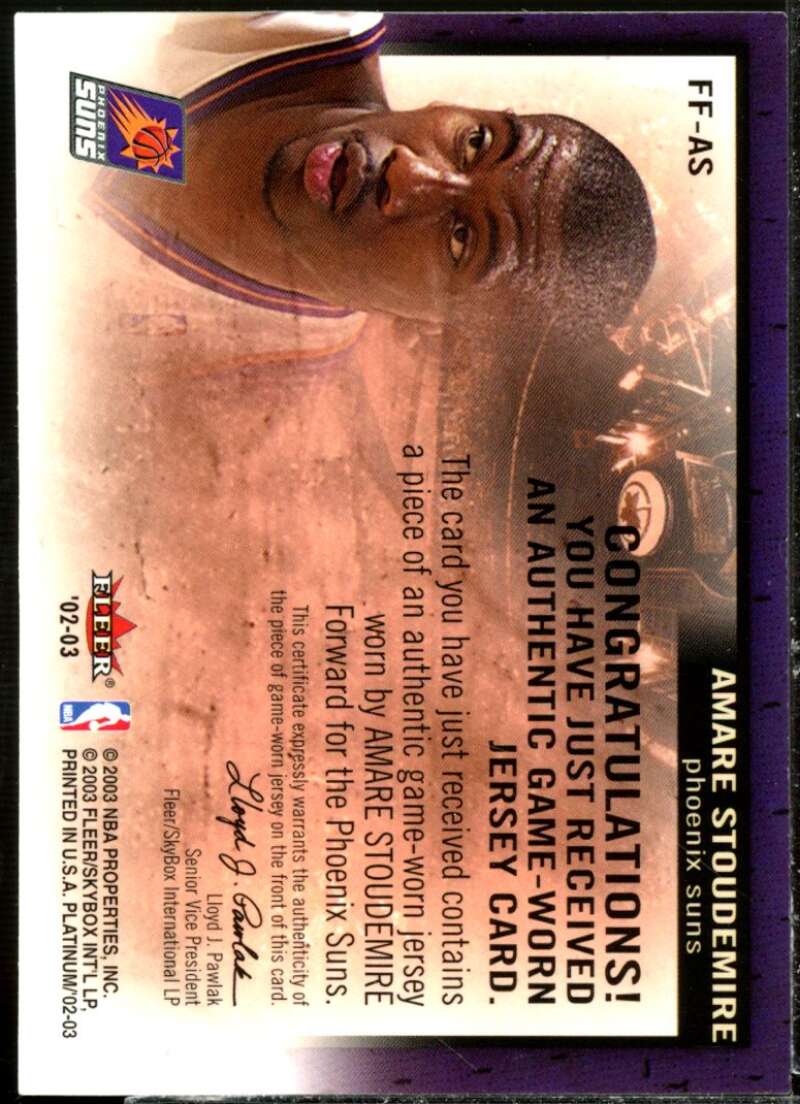 Amare Stoudemire Card 2002-03 Fleer Platinum Freshman Fabric #AS  Image 2