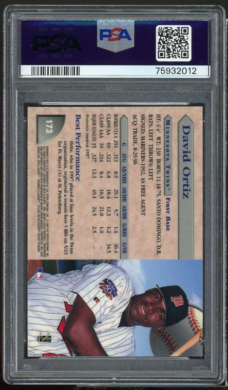 David Ortiz Rookie Card 1998 Bowman's Best #173 PSA 10 Image 2