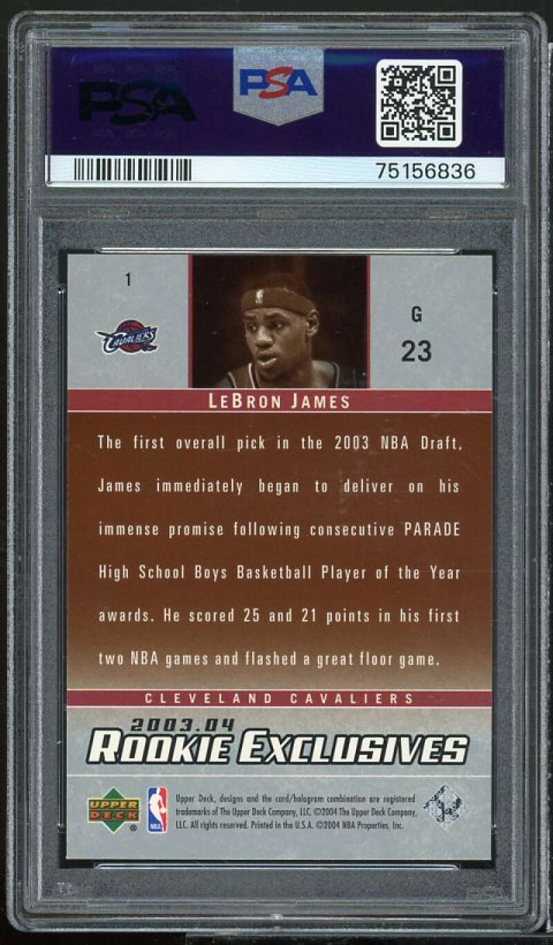 LeBron James Rookie Card 2003-04 UD Rookie Exclusives Black White #1 PSA 10 Image 2