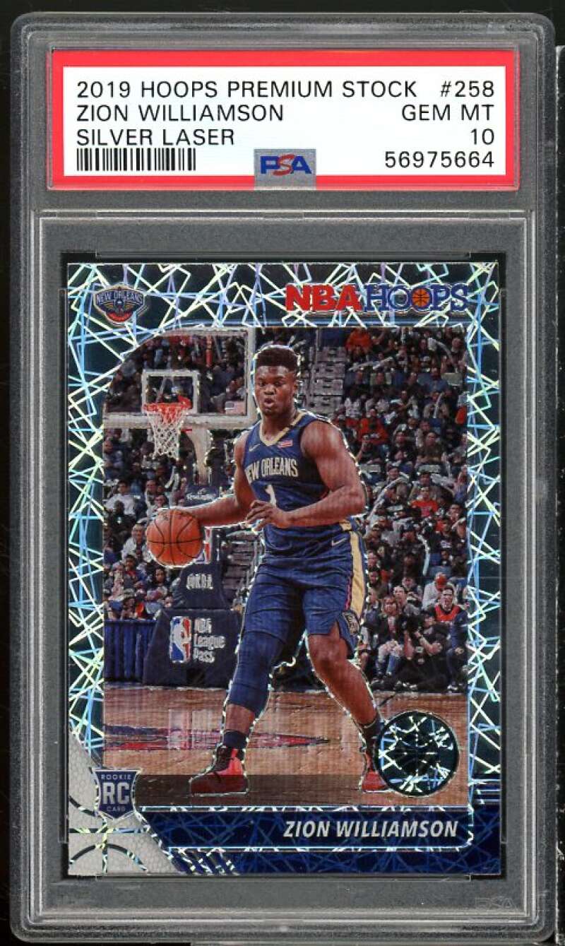 Zion Williamson Rookie Card 2019-20 Hoops Premium Stock Silver Laser #258 PSA 10 Image 1