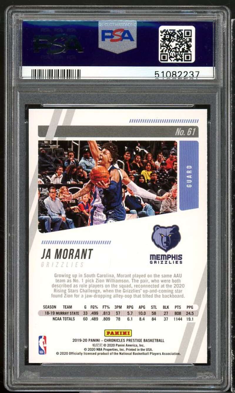 Ja Morant Rookie Card 2019-20 Panini Chronicles Pink #61 PSA 10 Image 2