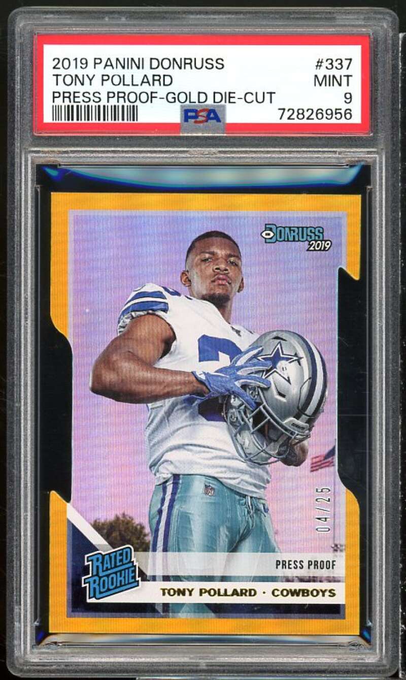 Tony Pollard Rookie 2019 Donruss Gold Die Cut Press Proof #337 (pop 1) PSA 9 Image 1