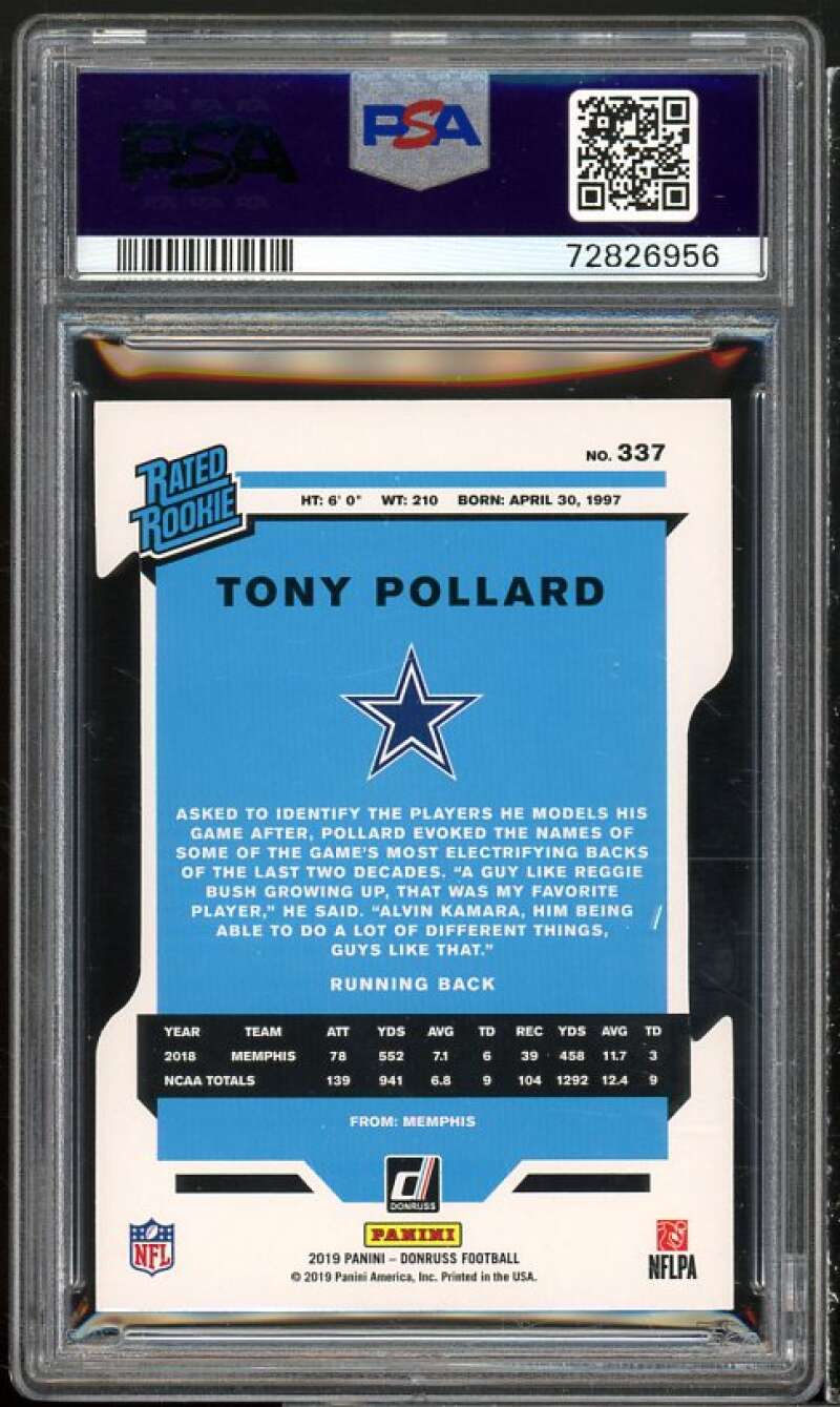 Tony Pollard Rookie 2019 Donruss Gold Die Cut Press Proof #337 (pop 1) PSA 9 Image 2