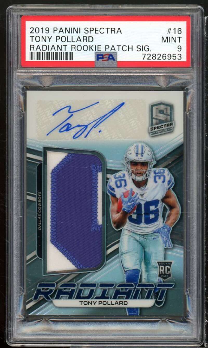 Tony Pollard Rookie 2019 Panini Spectra Radiant Rookie Patch Signature #16 PSA 9 Image 1